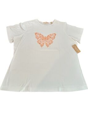 Kate Hill Woman’s White Tee with Orange Butterfly Graphic - NWT SZ 1X Vintage